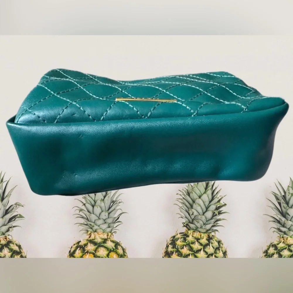 IMAN Teal Green Quilted Leather Crossbody with Gold Chain